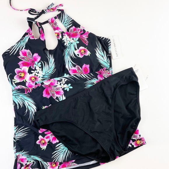Island Escape Orchid Paradise High-Neck Cutout Tankini & La Palma Hipster Bottom - Picture 8 of 10